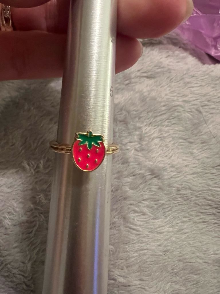 Sanrio Strawberry Gold Tone, Vintage Size 6 Ring, Very Good Condition